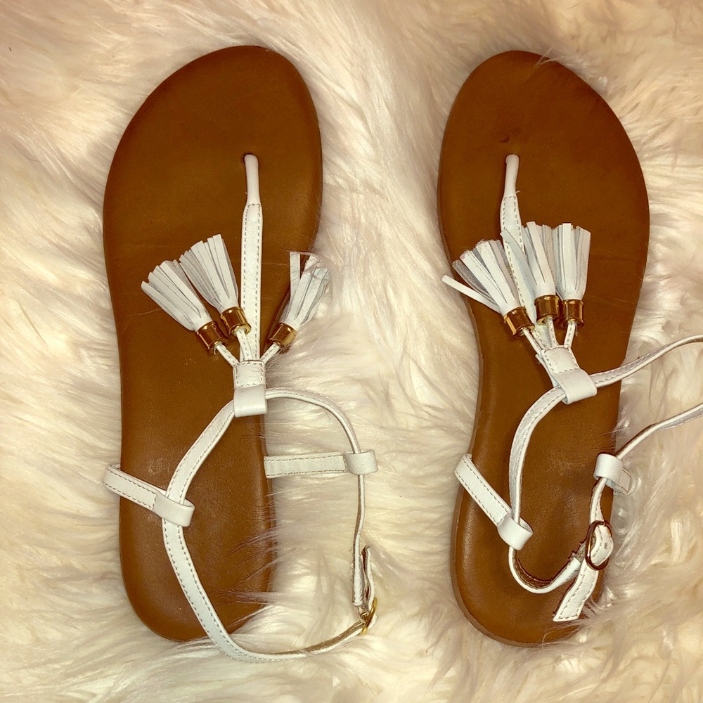 Cute white sandals with tan soles
